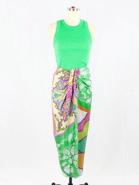 ZARA Patchwork Scarf Print Satin Twill Knotted Maxi Pareo Sarong Skirt, Size XS